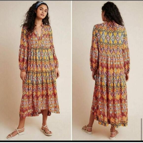 Anthropologie Maeve Tamarind Tiered Maxi Dress Multicolor Size Large - Picture 1 of 8